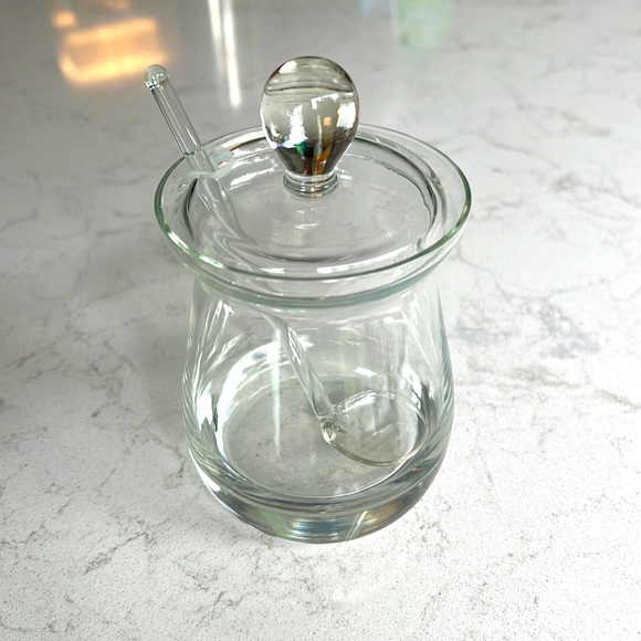 GLASS sugar bowl / honeypot with spoon 🍯 - NEW - Picture 1 of 4